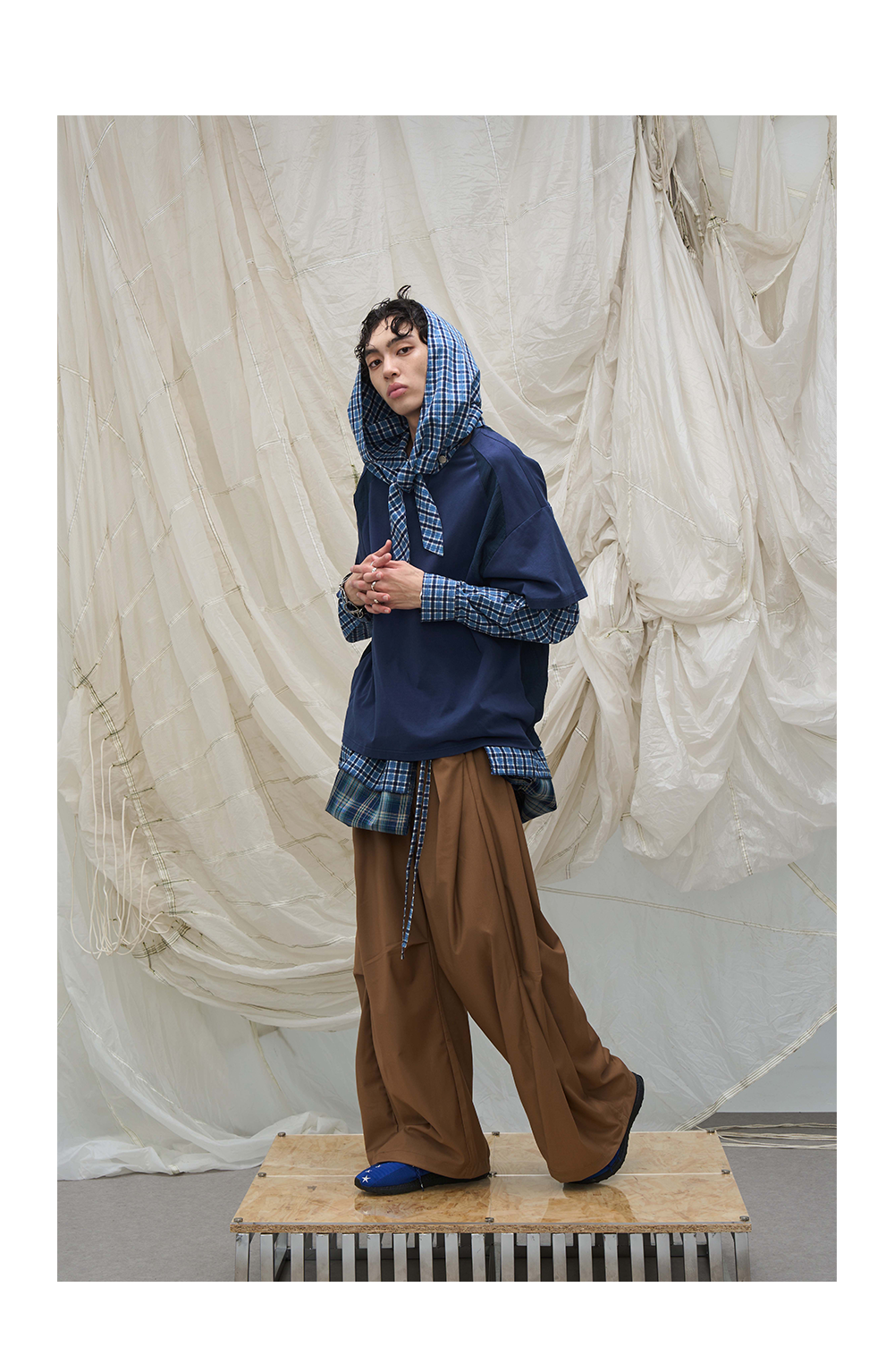Detachable Hood Layered Plaid Shirt