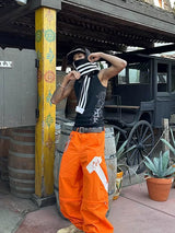 Fitted Cross Print Ribbed Tank Tops