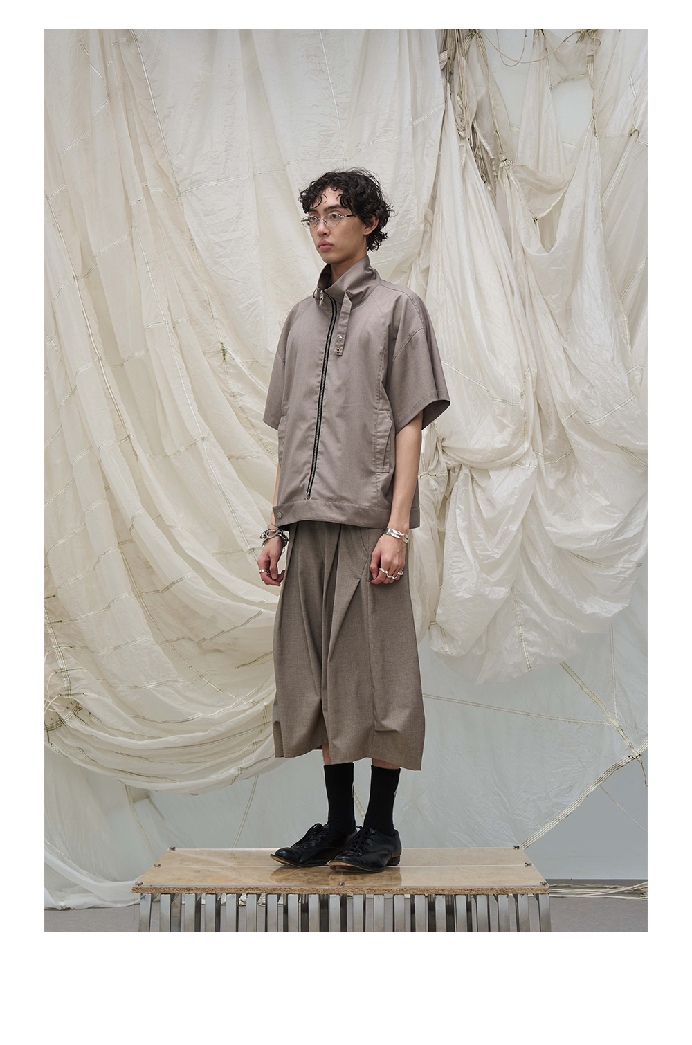 Pleated Draped Cropped Dress Pants