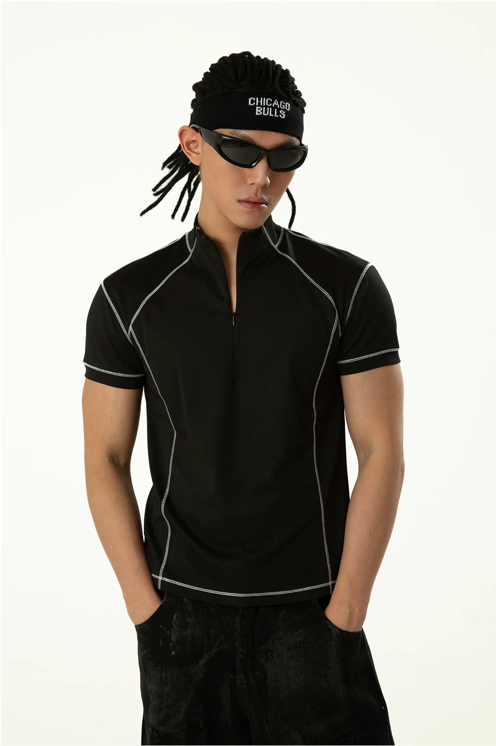 Black Short Sleeve Half-zip Men's Tee