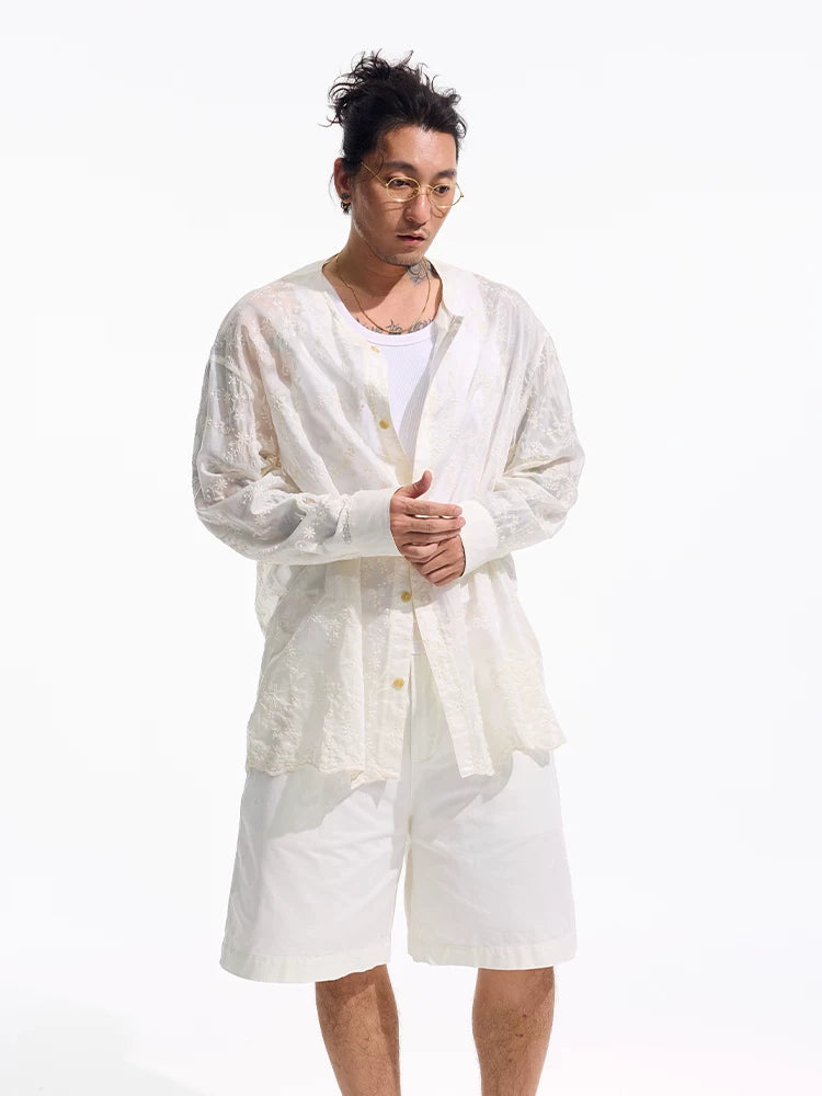 White Embroidered Long Sleeve Shirts