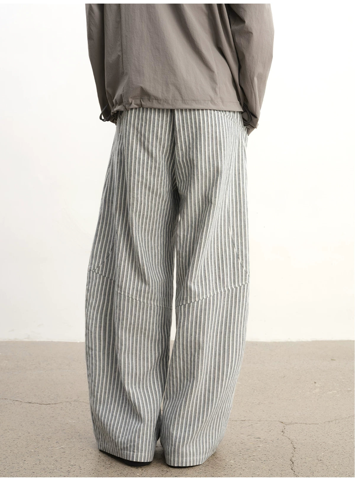 Striped Pleated Curved Hem Pants