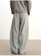 Striped Pleated Curved Hem Pants