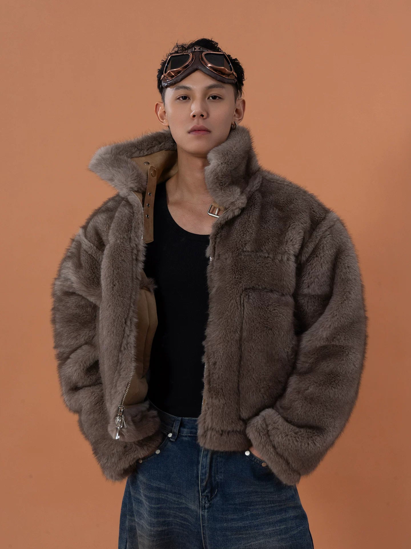 Faux Fur Reversible Men's Bomber Jacket