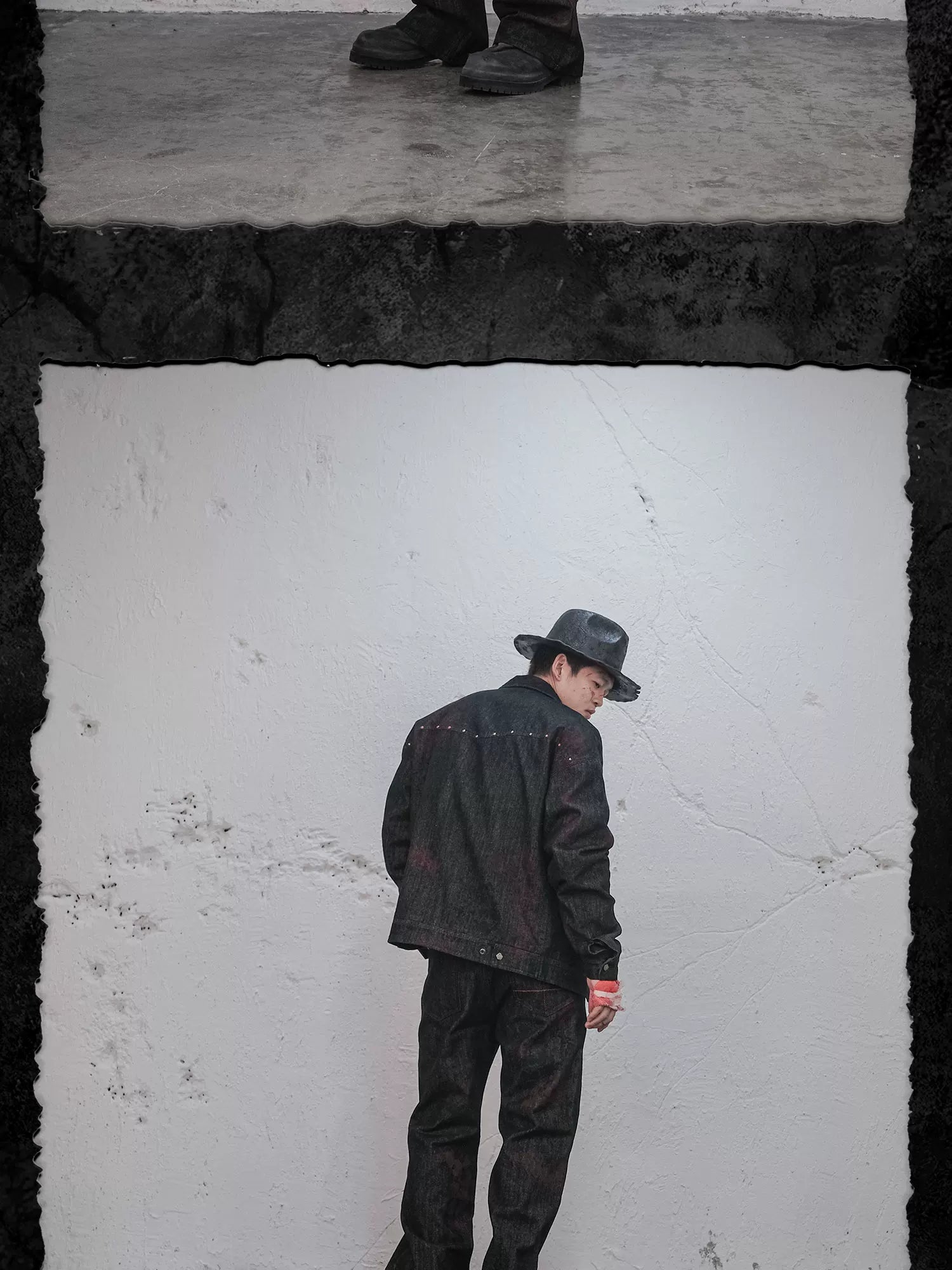 Bloodstained Raw Denim Riveted Fitted Jacket