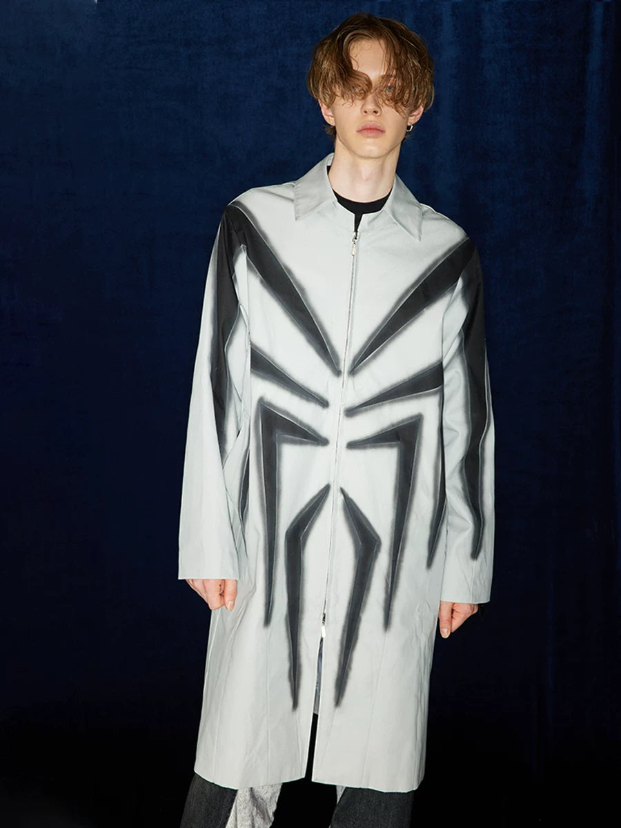 Spider Print Grey Mid-length Coat