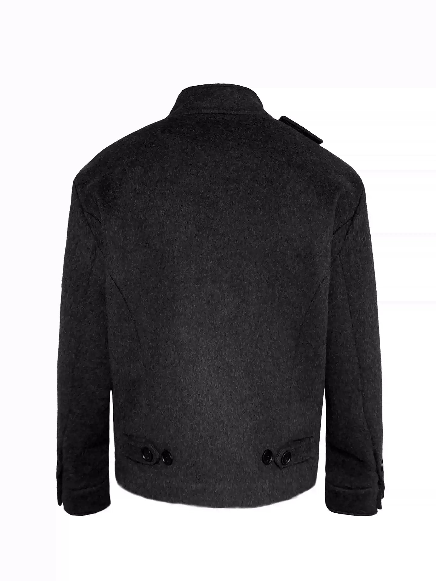 Collared Buttoned Adjustable Waist Wool Jacket