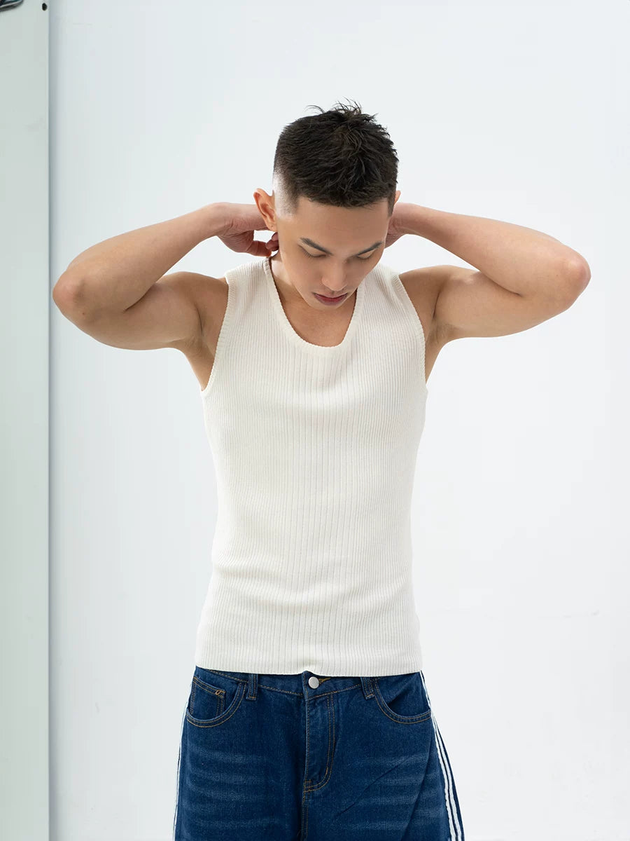 Men's Slim Striped Ribbed Knit Vest
