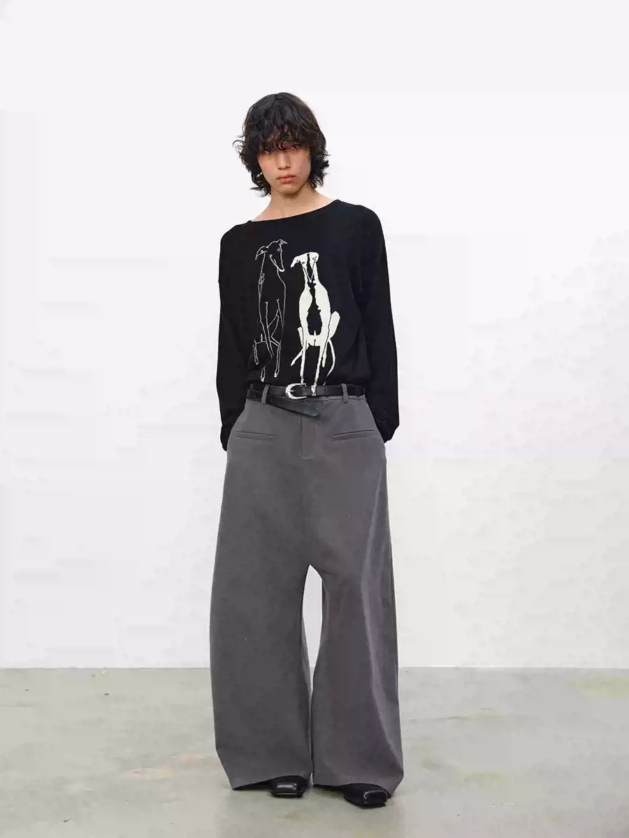Reversible Pleated Brushed Low Rise Pants