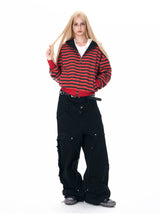 Men's Crop Motor Embroidered Striped Hoodie