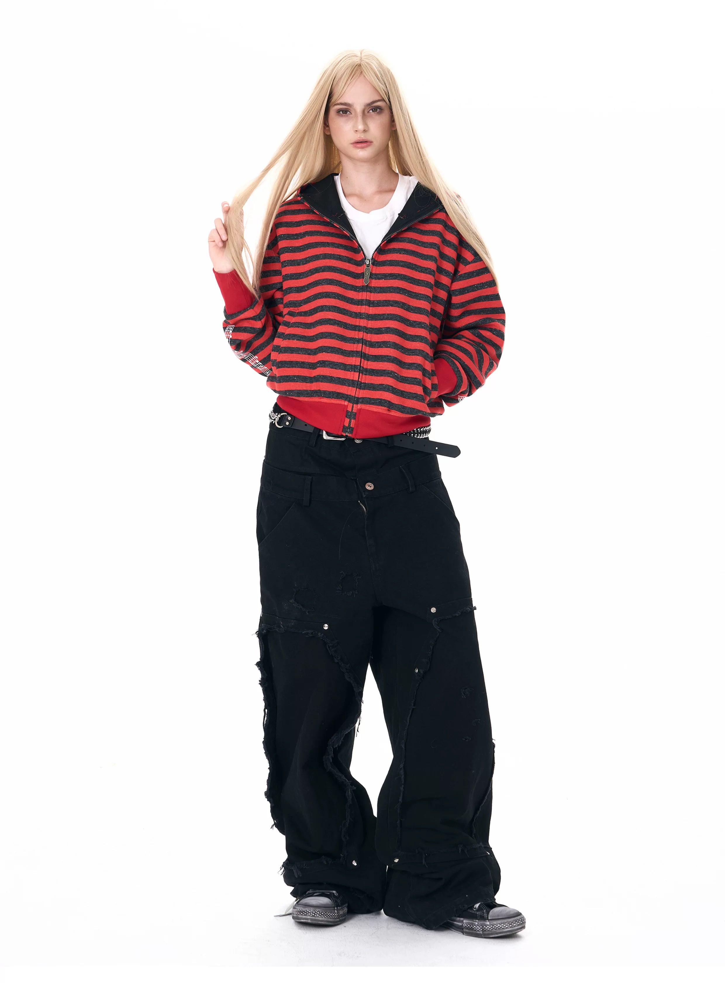 Men's Crop Motor Embroidered Striped Hoodie