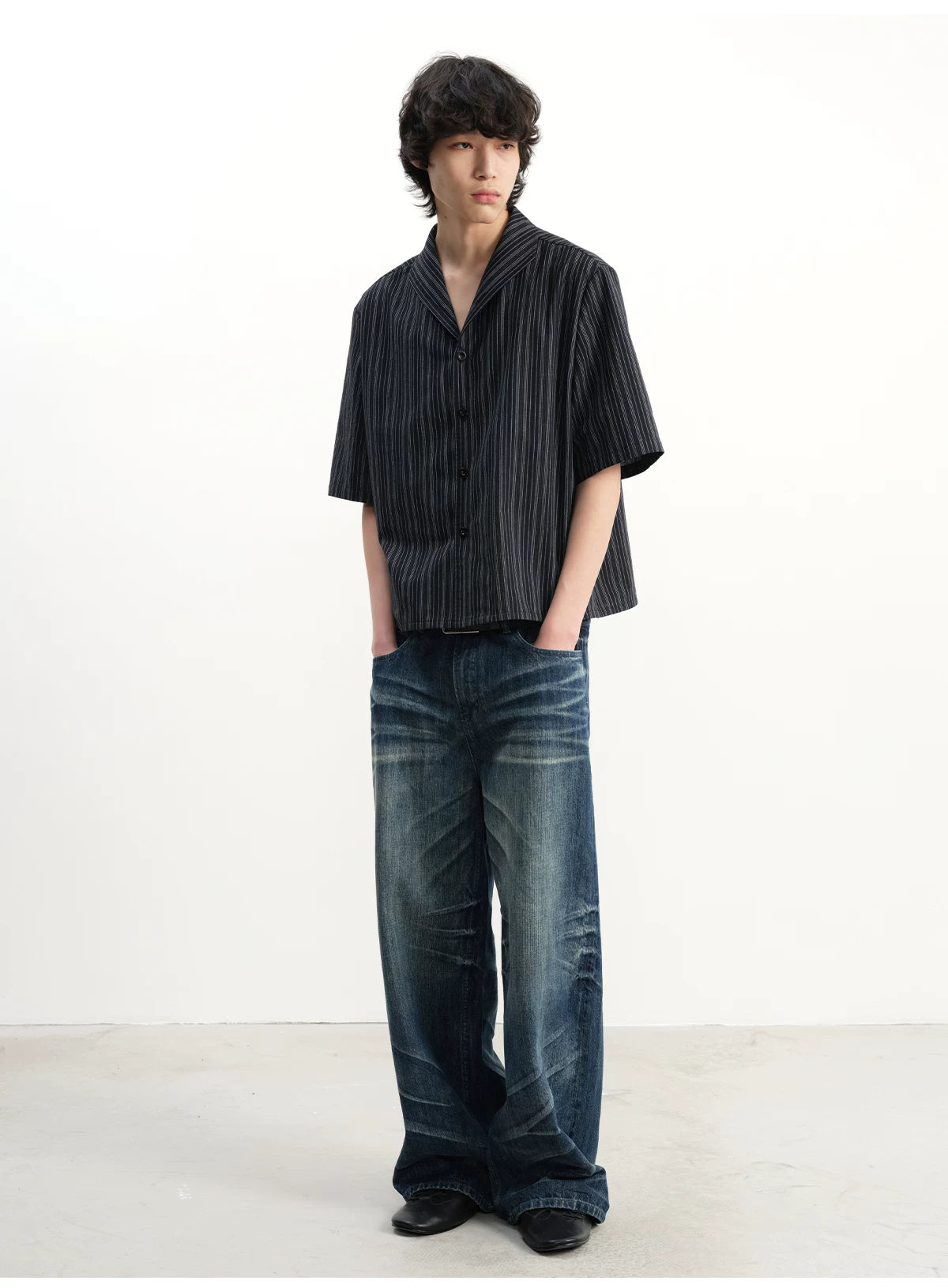 Short-Sleeve Striped Cotton Linen Shirt