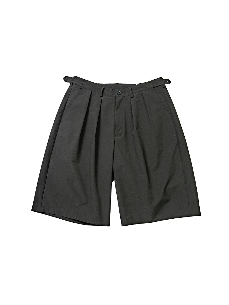 Solid Pleated Drawstring Casual Shorts