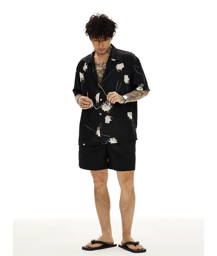 Black Rose Cuban Collar Hawaiian Shirt