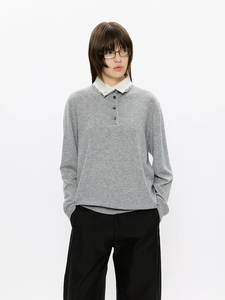 30% Wool Double Collar Polo Tops