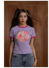 Slim Purple Heart Skeleton Rhinestone Tee
