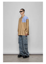 Color-block Striped Cotton Pocket Shirt