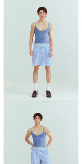Mixed Blue Deep V Knit Camisole