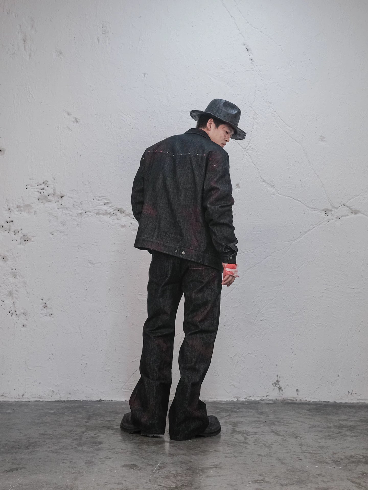 Bloodstained Raw Denim Riveted Fitted Jacket