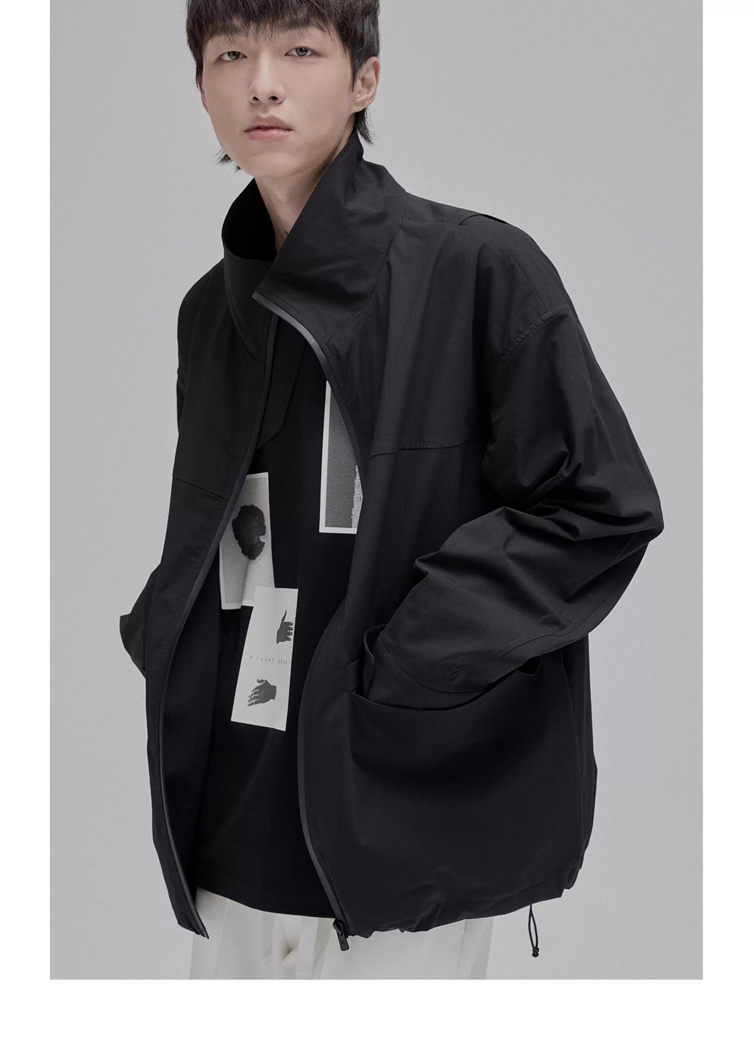 Color Block Zip Pocket Short Jacket