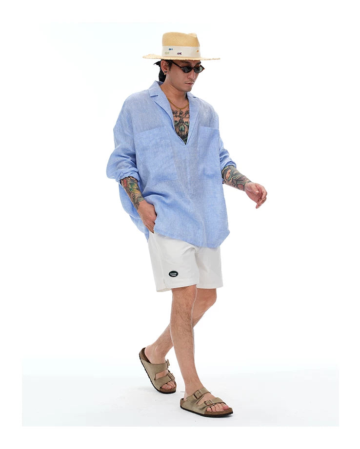 100% French Linen V-Neck Shirts