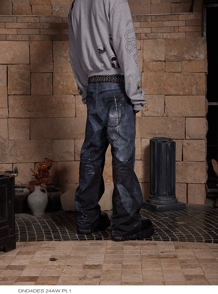 Digital Print Chain Lace Flared Pants