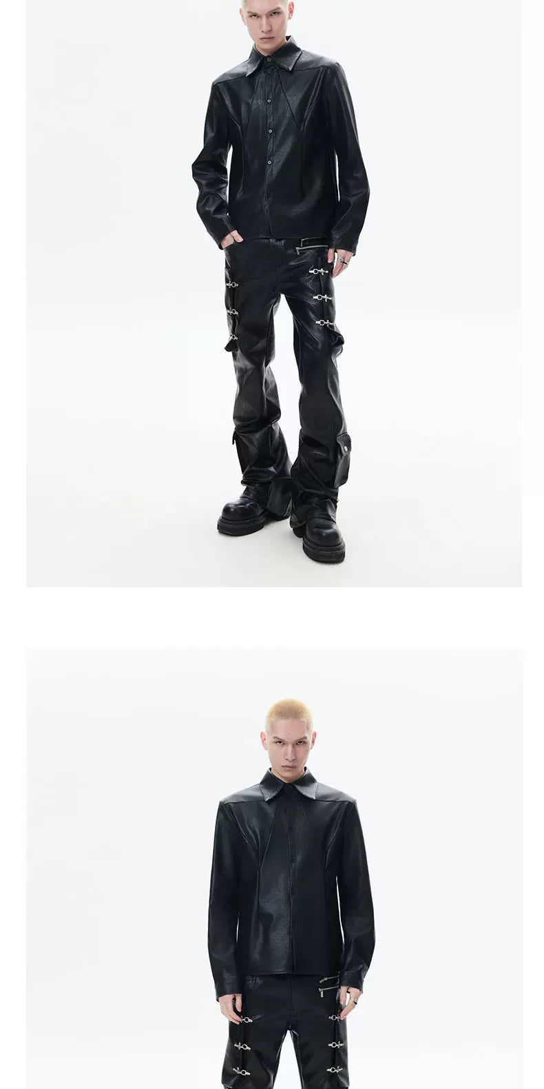 Zippered Flared Leather Casual Pants