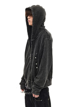 Distressed Waffle Riveted Zip-Up Hoodie