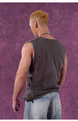 Ash Beige Double V-Neck Knit-Mesh Vest