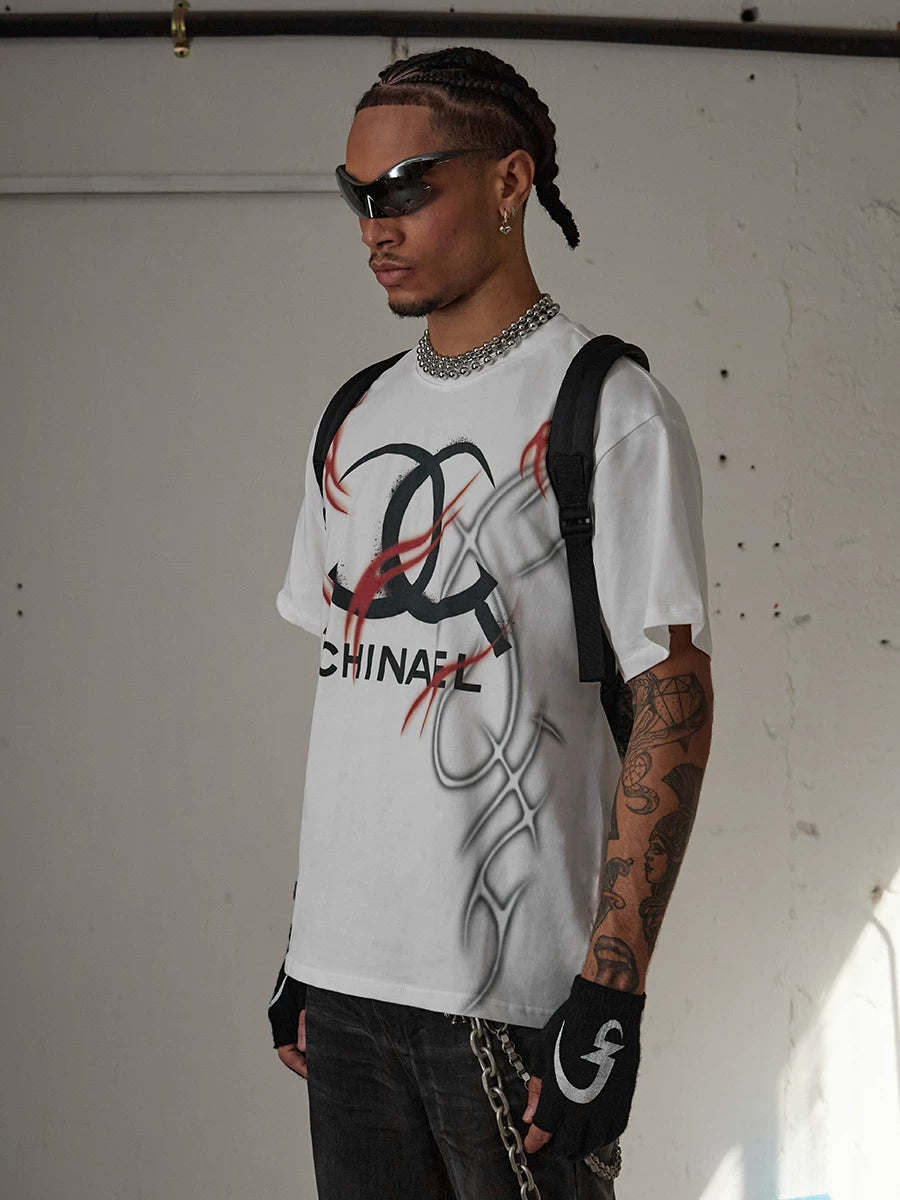 Vintage Parody Print Cropped Crew Tee