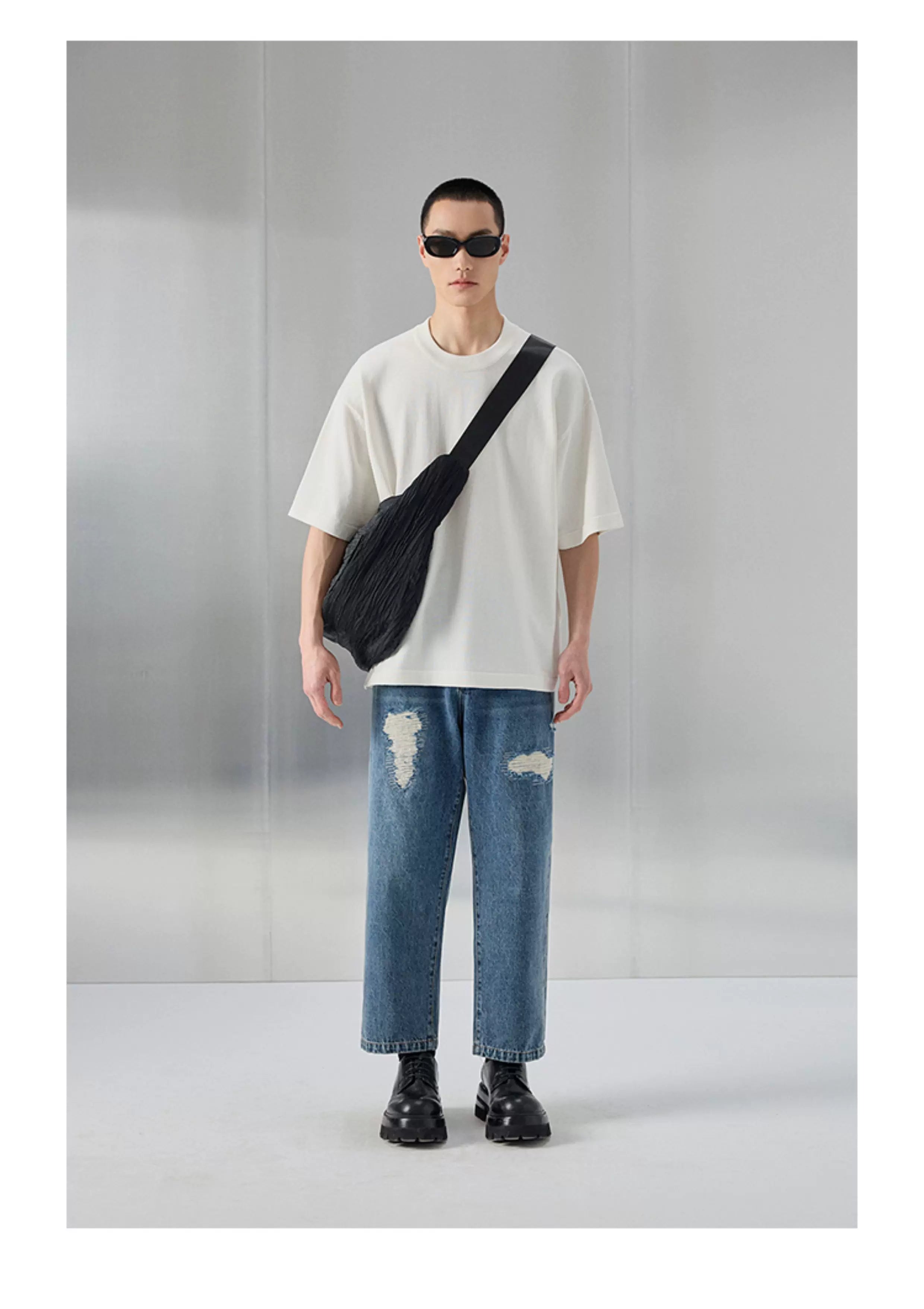 Distressed Patched Denim Pants
