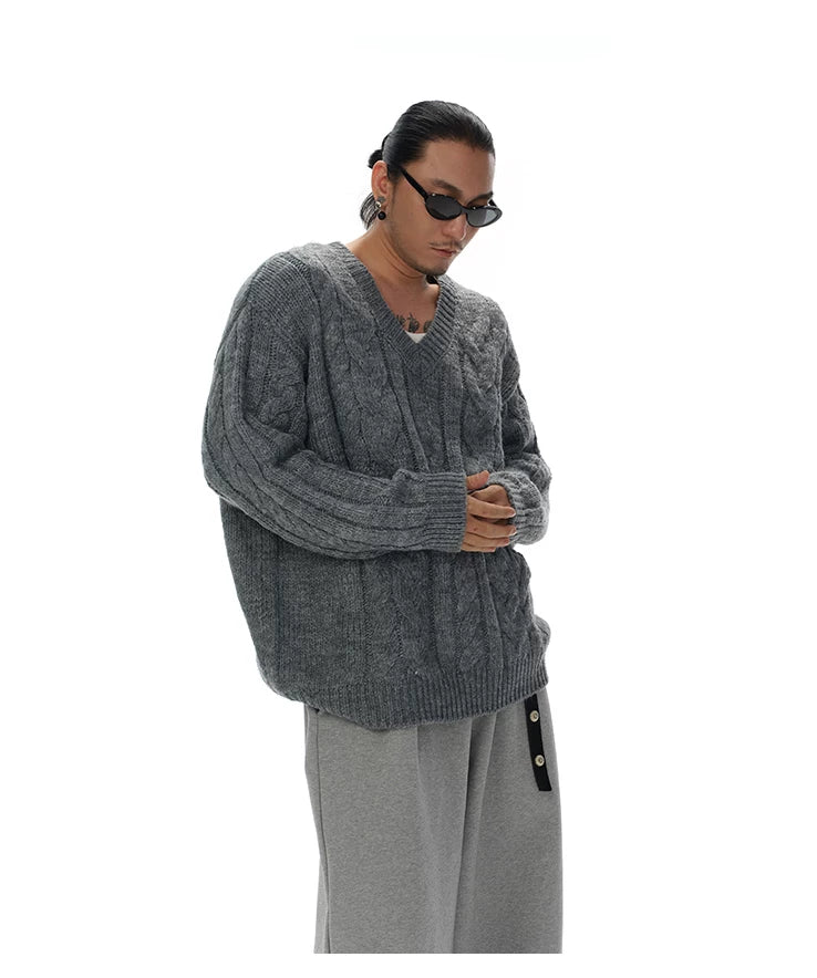 Men's V-neck Twist Wool Blend Sweater