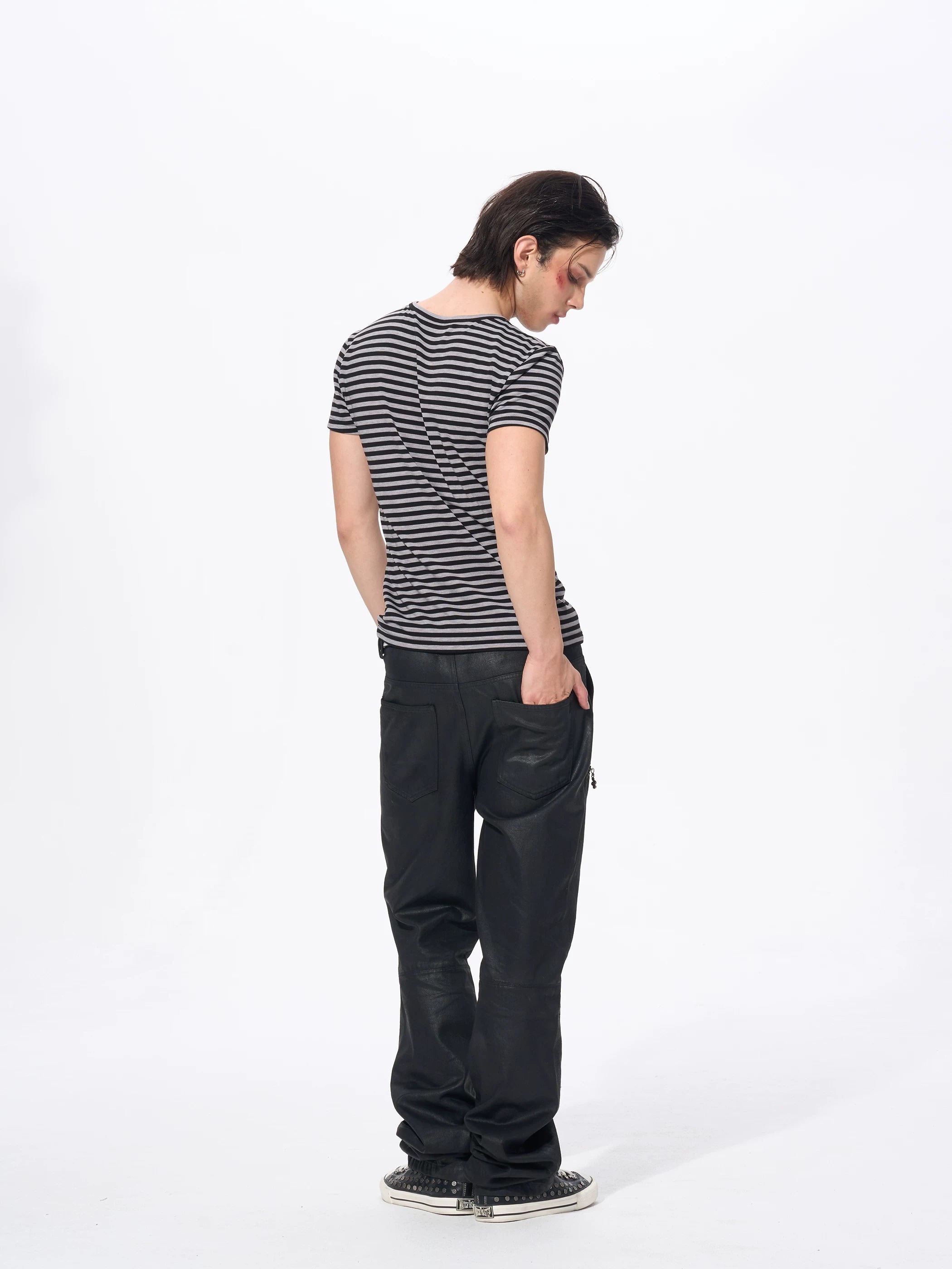 Slim Fit Letter Print Striped Tees