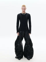 Dark Wrinkle Drawstring Wide Leg Pants
