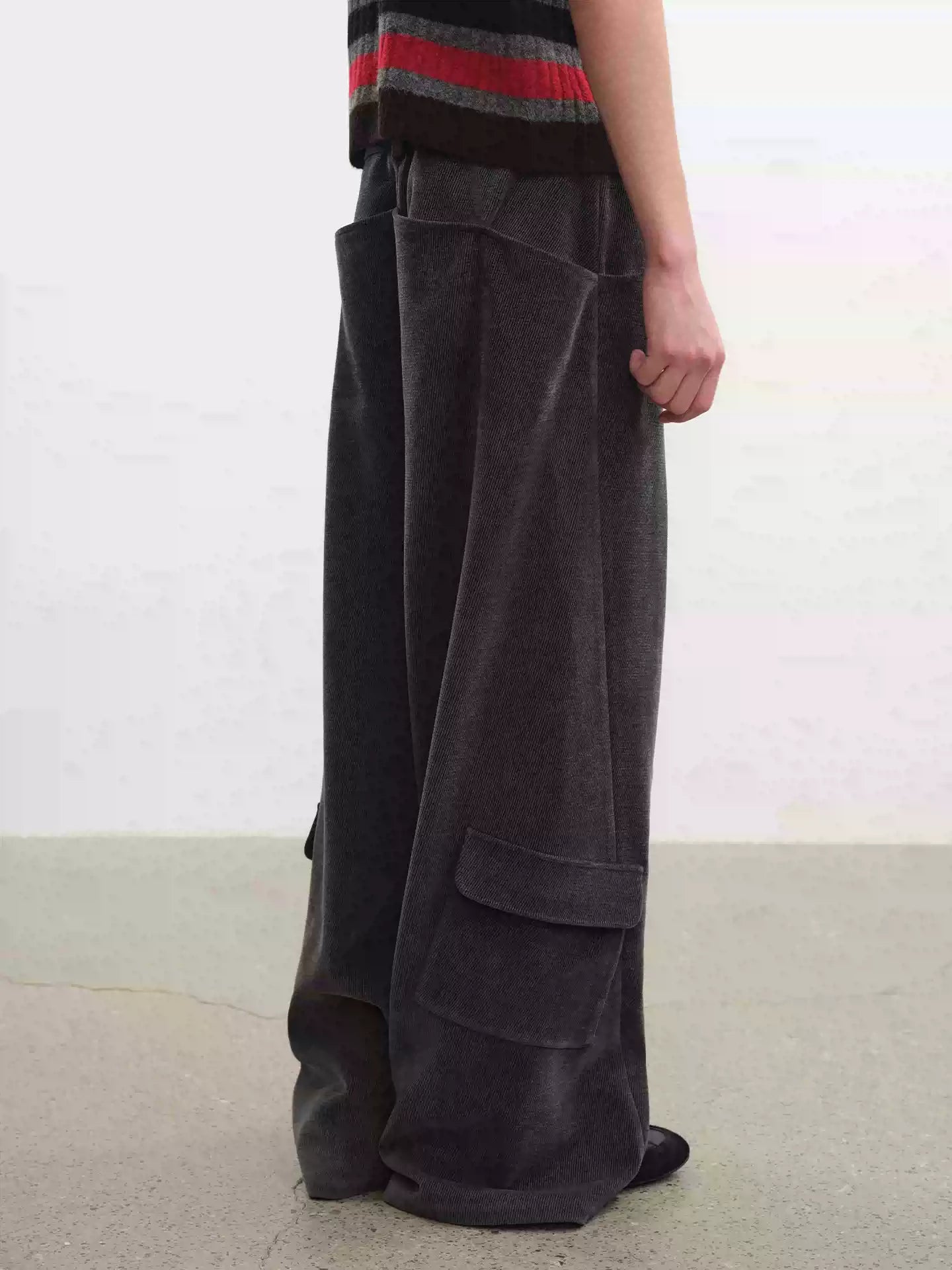 Faded Gray Side Pocket Corduroy Pants
