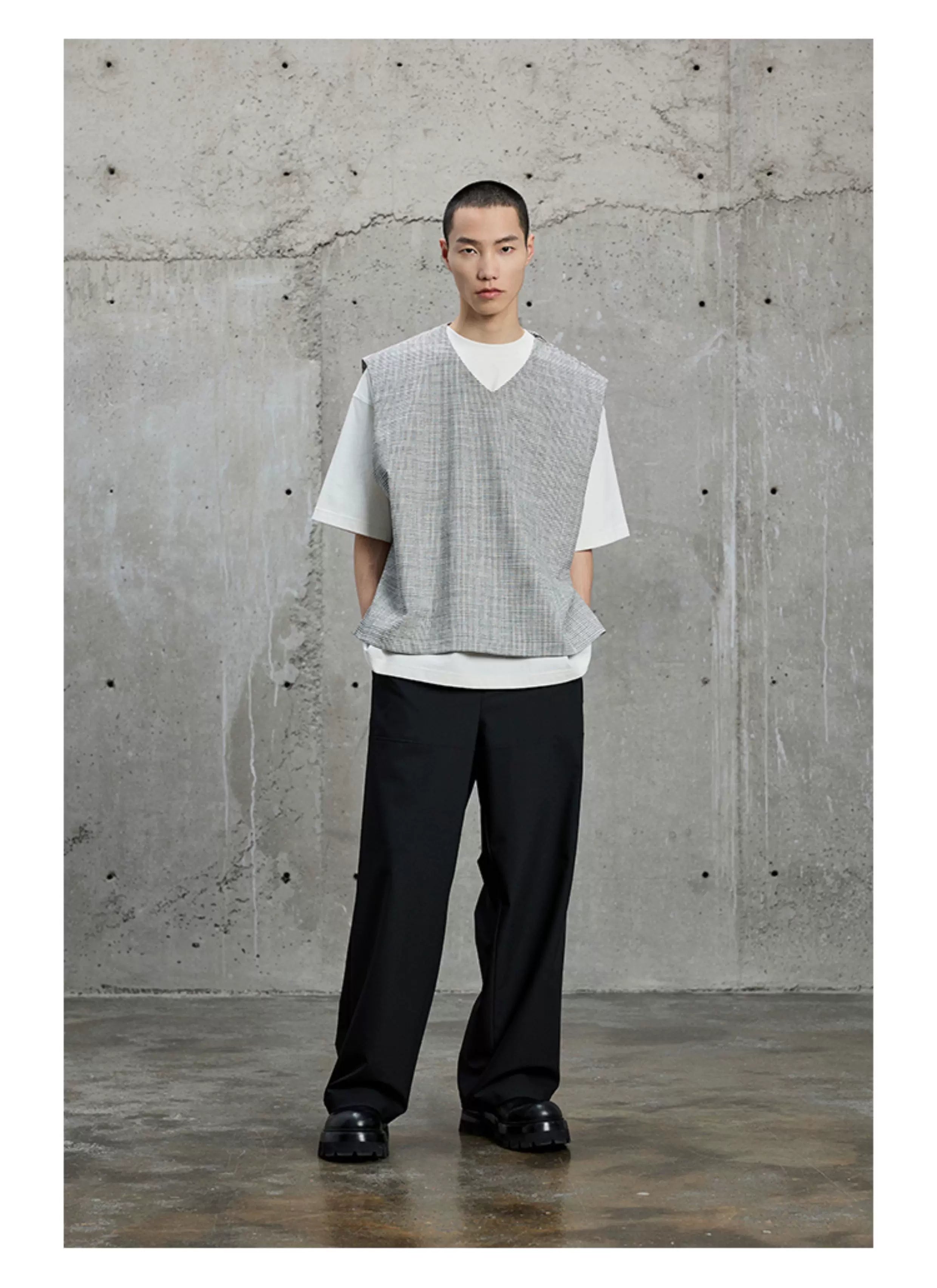Draped Chain Texture Straight Leg Pants