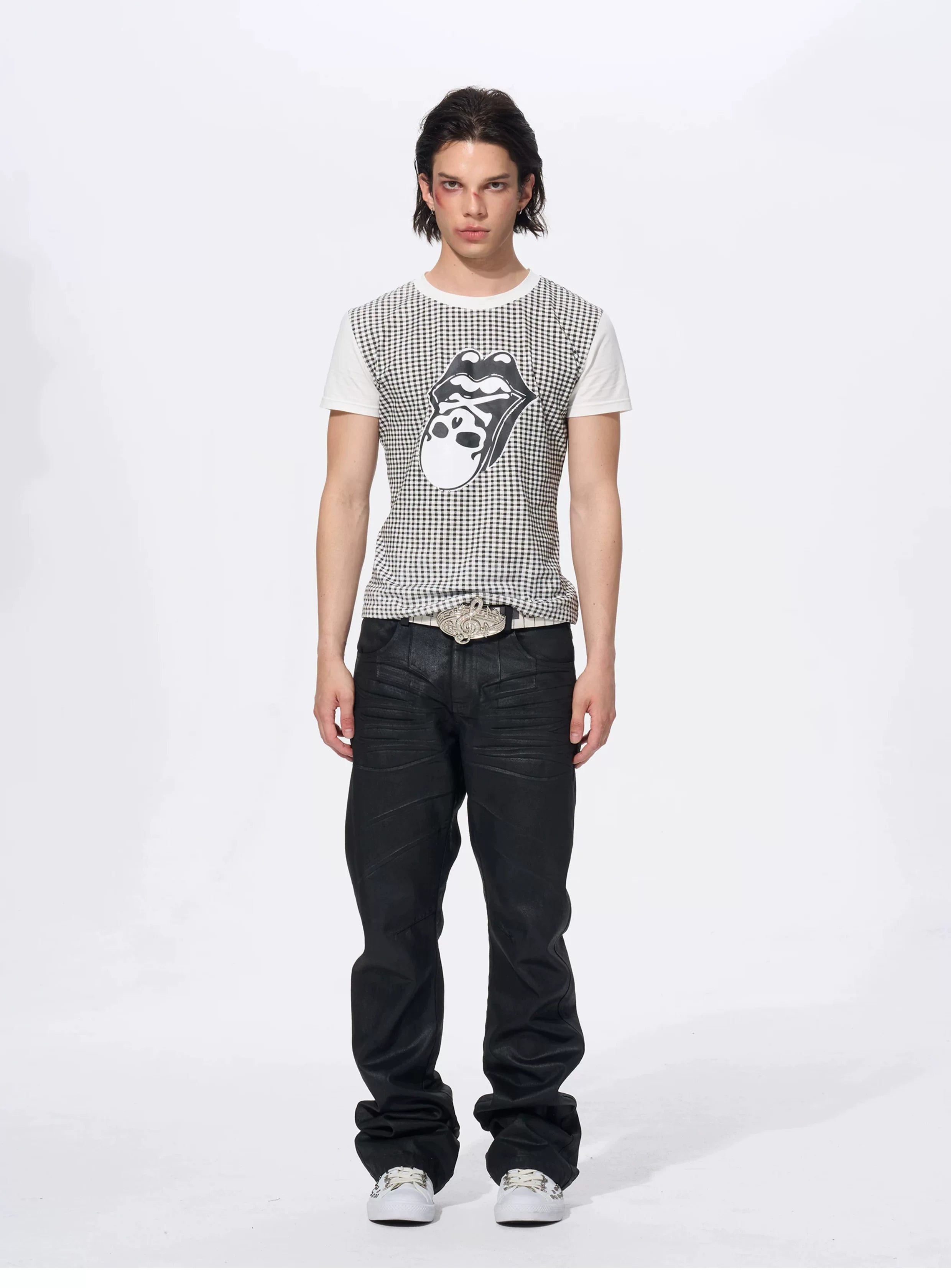 Men's Skull Print Plaid Tees