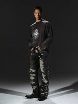 Heavyweight Distressed Embroidered Patchwork Flared Jeans