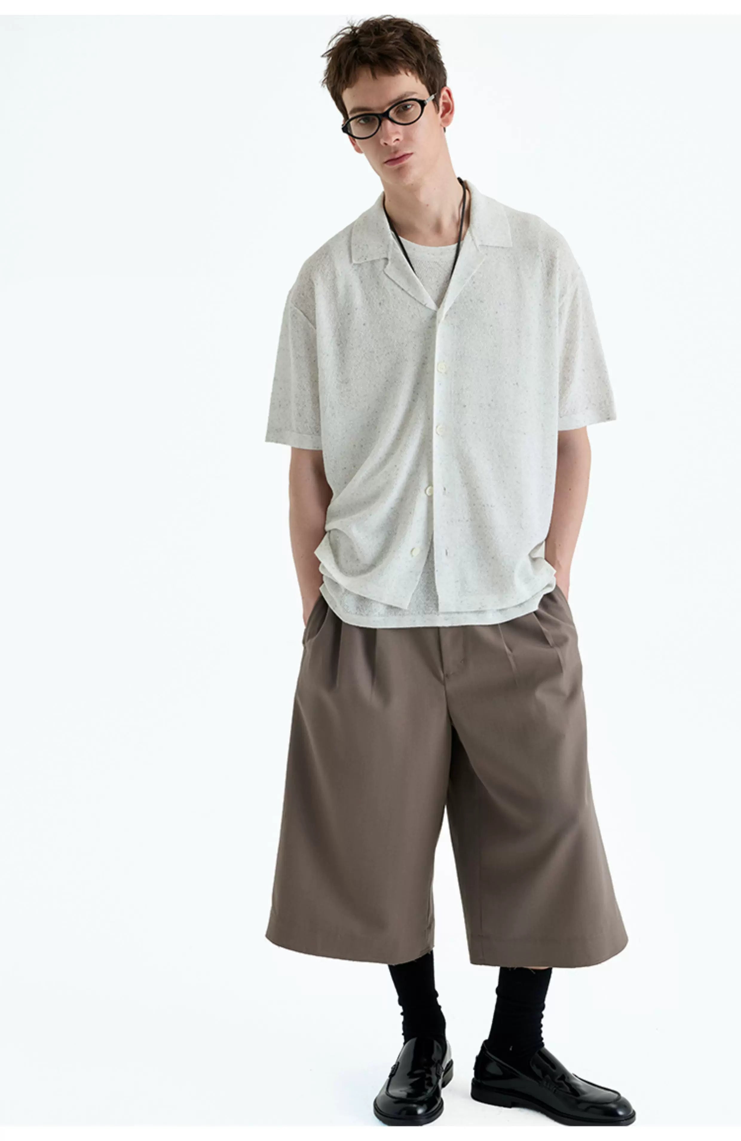 Collared Linen Blend Knit Cardigan