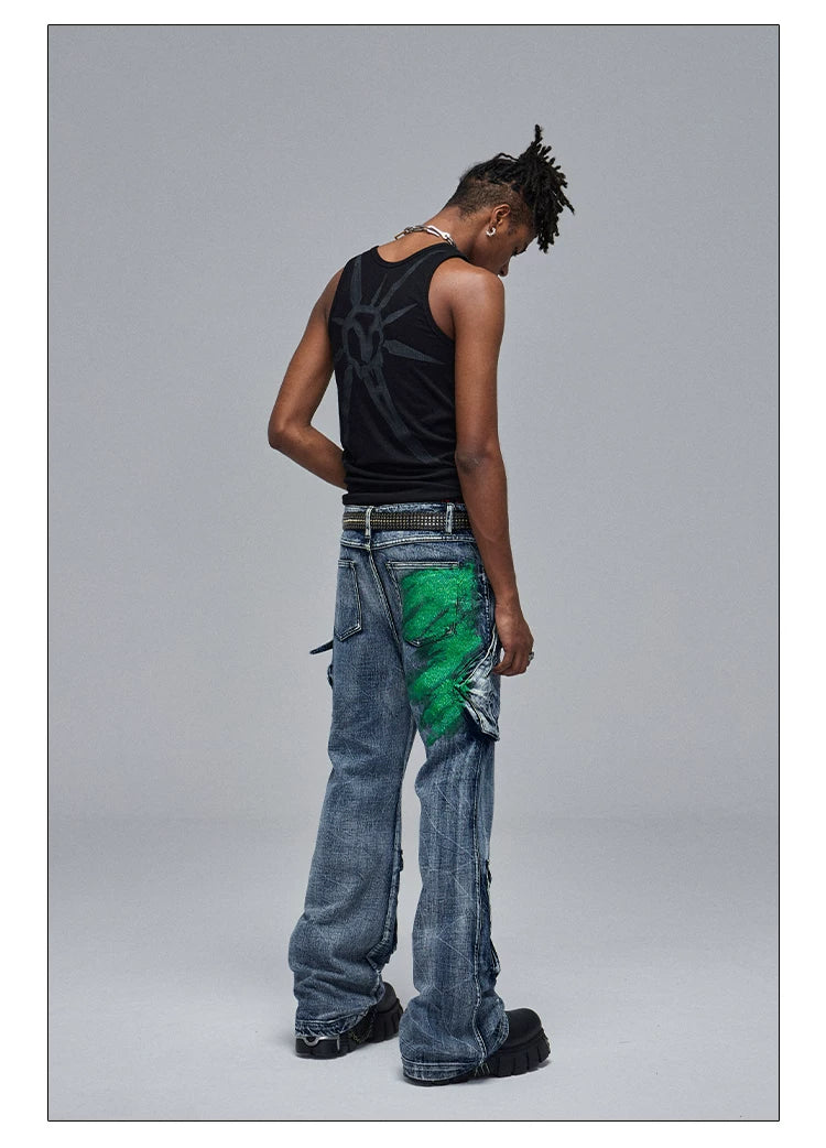 Cleanfit Green Washed Multi-pocket Straight Jeans