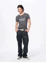 Slim Fit Letter Print Striped Tees