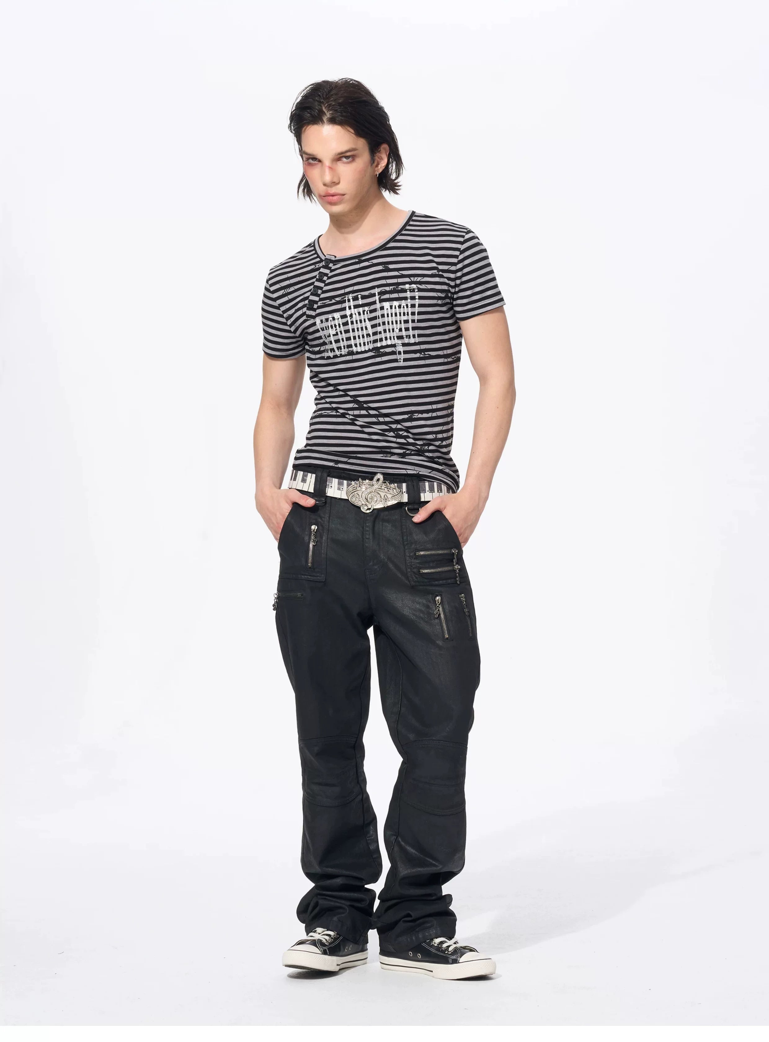 Slim Fit Letter Print Striped Tees