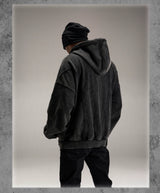Black Loose Patchwork Zip Hoodie