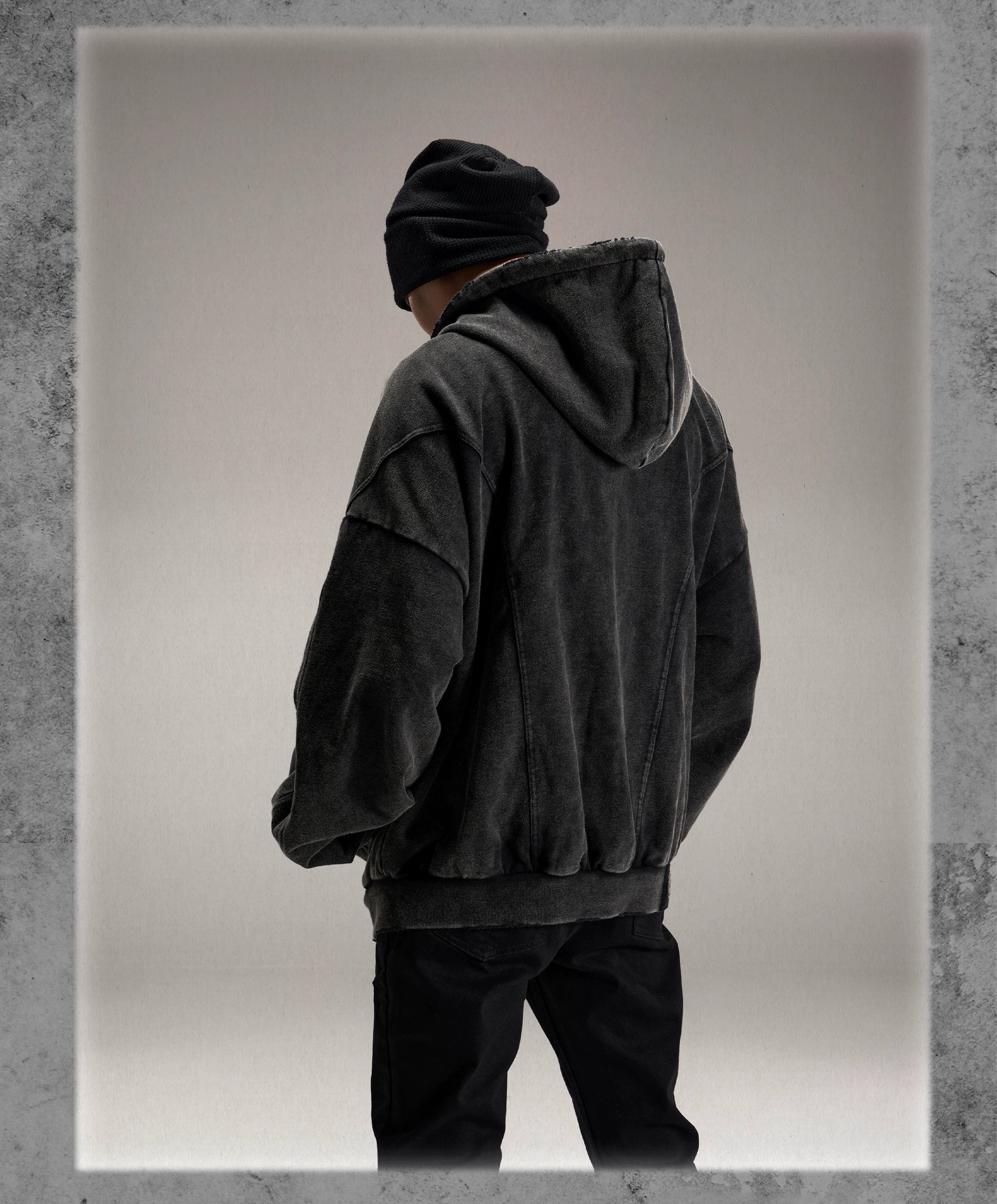 Black Loose Patchwork Zip Hoodie