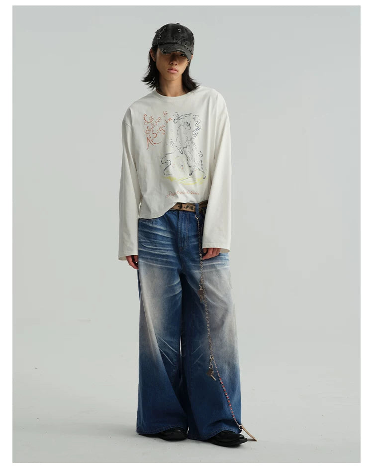 Icy Blue Vintage Coated Baggy Jeans