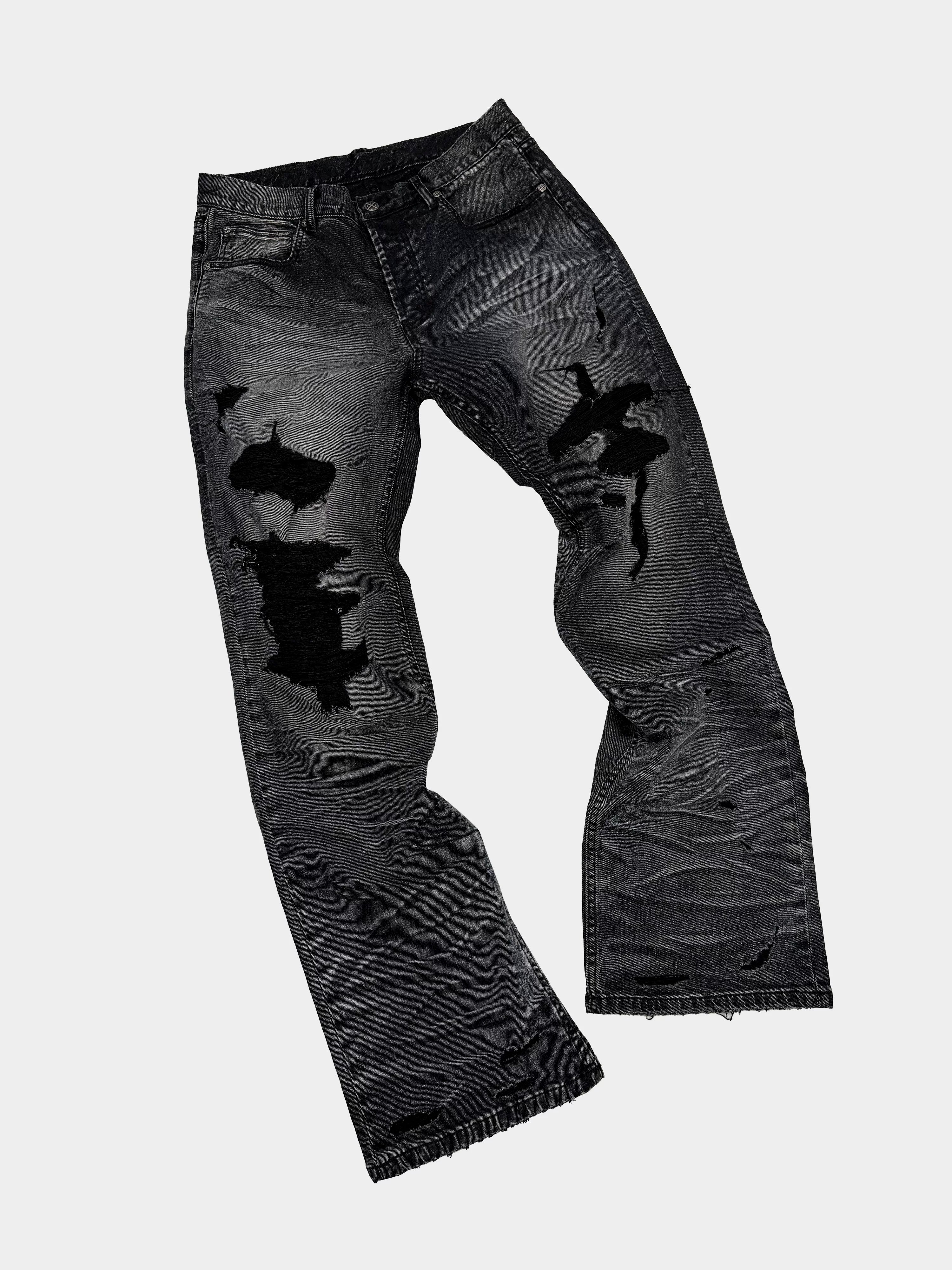 Distressed Gray Wash Relaxed Curved Jeans