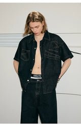 Deconstructed Short-Sleeve Denim Shirt