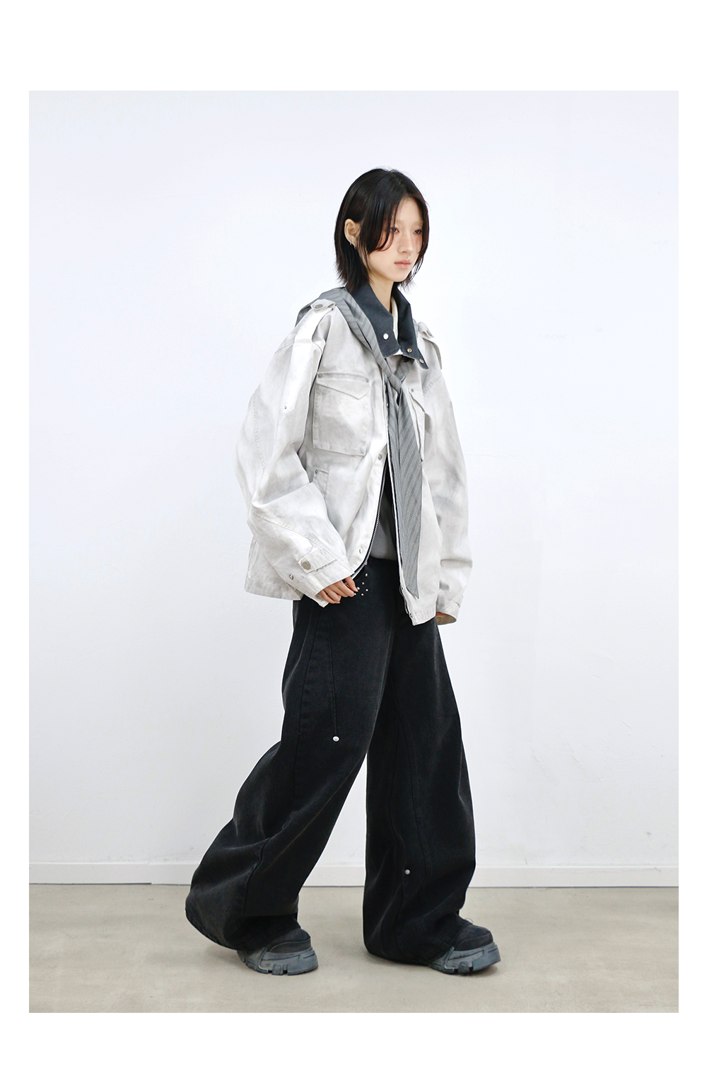 Plaid Hooded Smoke-Dyed Violet M65 Jacket