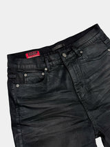 Washed Waxed Snakeskin Flared Jeans