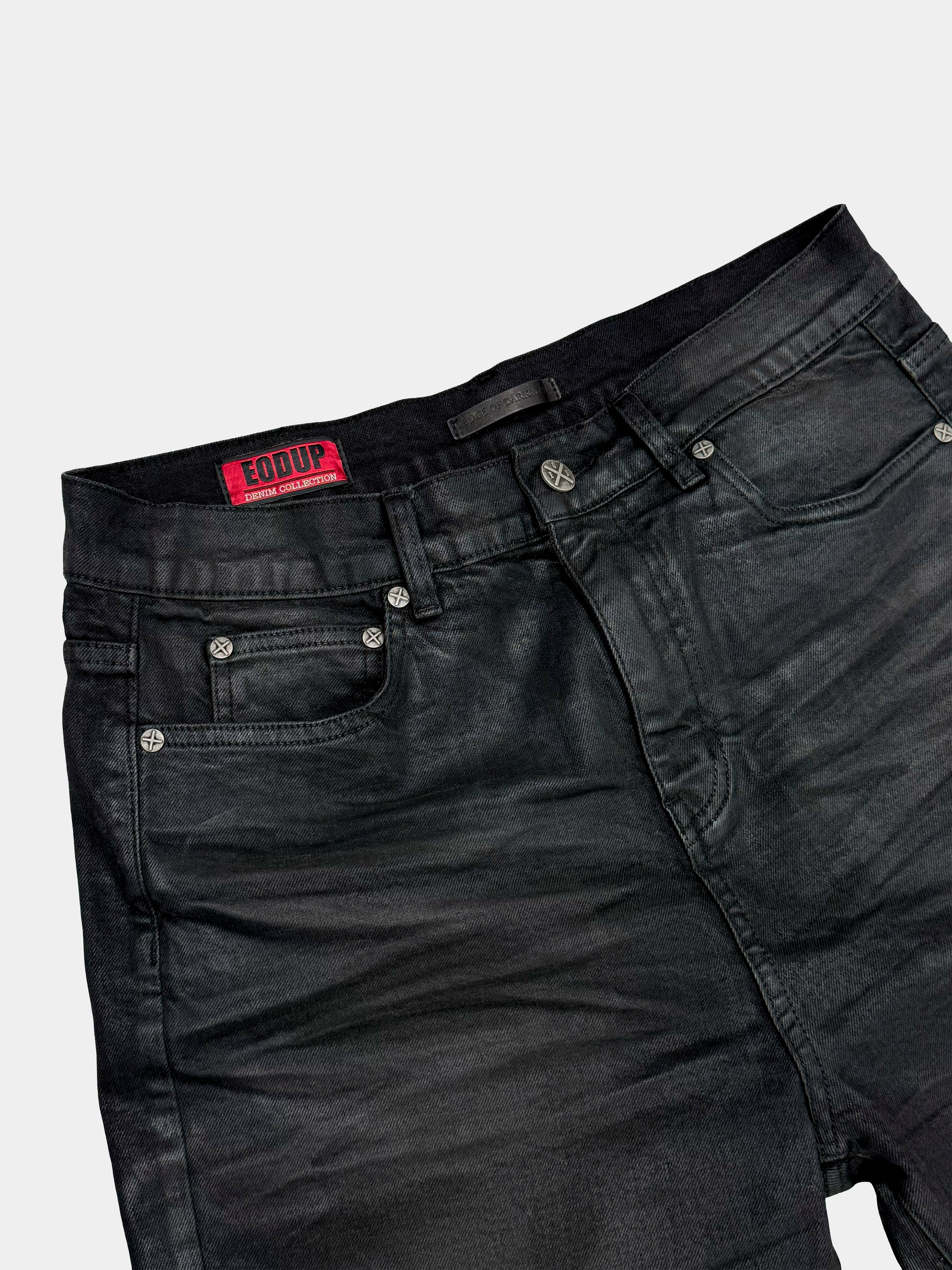 Washed Waxed Snakeskin Flared Jeans